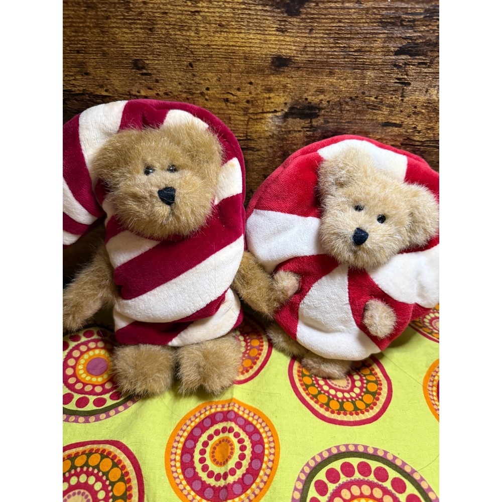 Boyds Collection Christmas Teddy Bears Peppermint Candy & Stocking Cap Set of 2